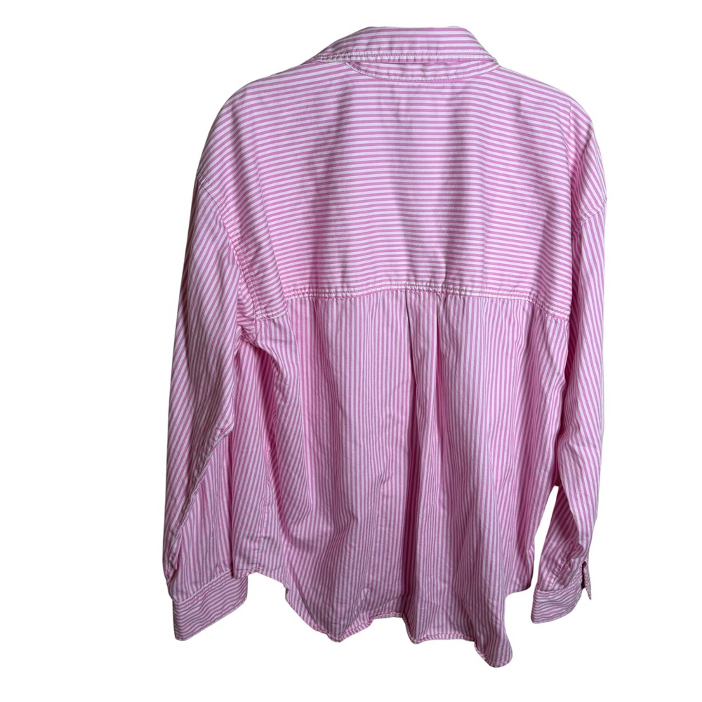American Eagle Tan White Pinstripe Cotton Button Down Shirt Oversized Medium - Picture 2 of 6